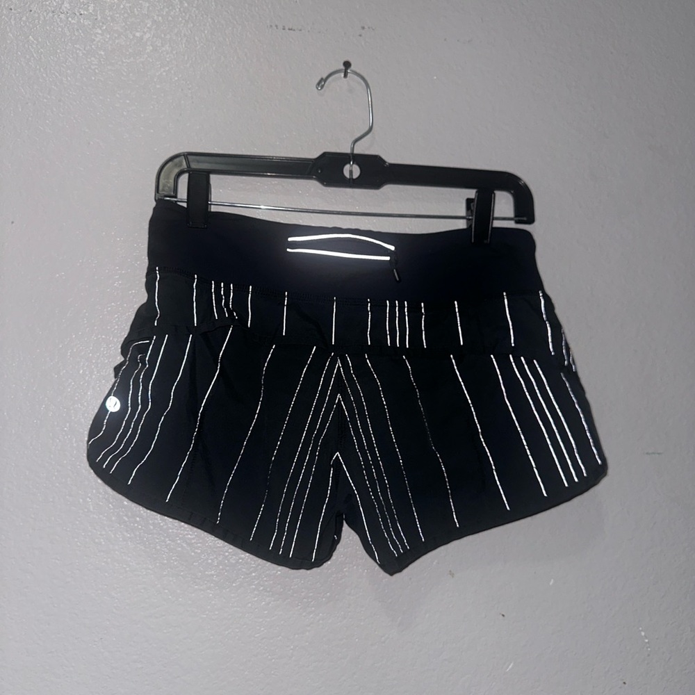 Two lululemon athletica Black Pinstripe Women's Athletic Shorts - Picture 3 of 9